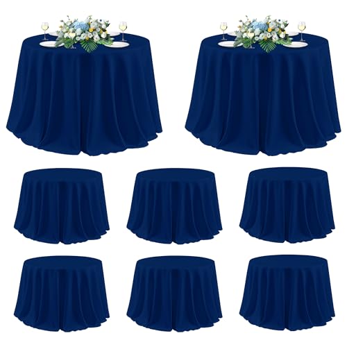 Image of sancua Round Tablecloth 120 Inch Diameter, 8 Pack - Circle Polyester Fabric Table Cloth for Wedding Party Reception Banquet Birthday, Washable Formal Table Cover (Fit 48-96 Inch Tables), Navy Blue