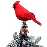 Retisee 11.8'' Cardinal Christmas Tree Topper Red Cardinal Christmas Tree Decoration Red Bird Christmas Tree Ornaments Artificial Feather Flocked Christmas Ornaments for Christmas Wedding Party Decor