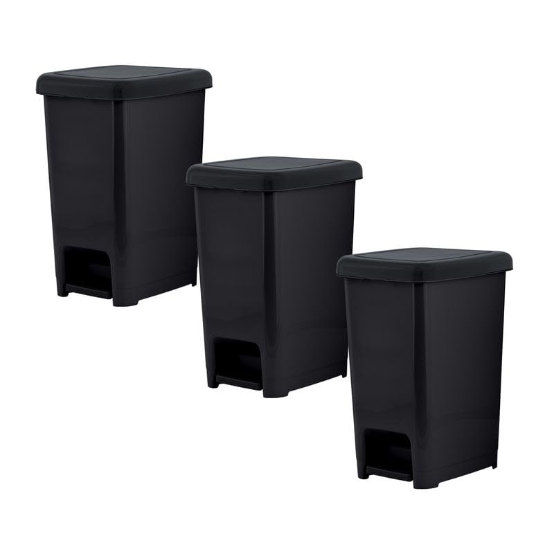 Image of Superio Slim Trash Can with Foot Pedal - 2.5 Gallon Step-On with Lid, Small Plastic Garbage Bin for Bathroom, Kitchen, Office, Under Desk, Bedroom, Dorm - Black, 3