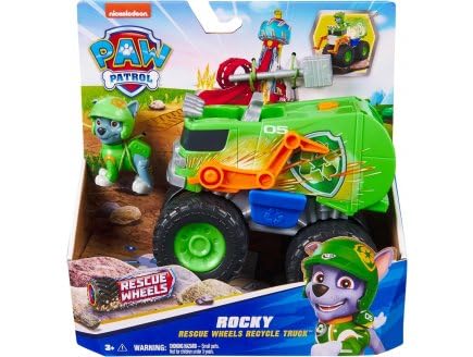 cavernedesjouets Coffret pour Pat Patrouille Rocky + véhicule Tout Terrain Wheels Transformable - Set Figurine et véhicule avec Carte Tigre