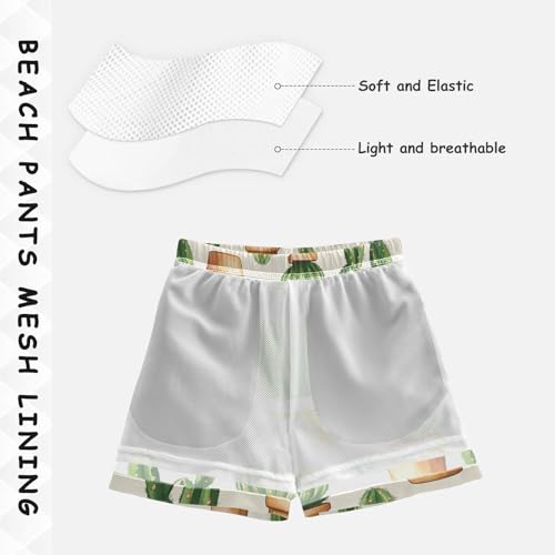 Pigsaly Boys Swim Trunks Cute Cactus Hand Drawn Succulent Boys Board Shorts Swimsuit Swimwear Summer Bathing Suit 5T4