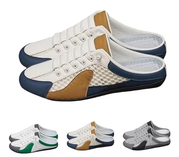 Backless Tennis Shoes for Men Wide Mule Sneakers Slip on House Slippers Platform Lace Up Mesh Breathable Lightweight Casual Walking Slides Shoes Running Travel Driving