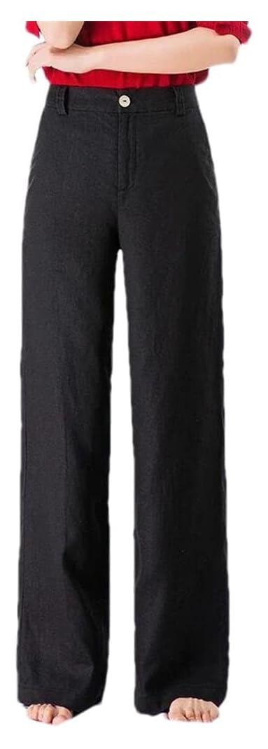 Women Summer Casual Thin Straight Wide Leg Pants High Waist Breathable Full Length Trousers
