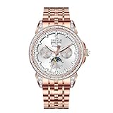 OBLVLO GCM-MUT Orologio da uomo di lusso in acciaio inossidabile 316L con fasi lunari con lunetta con diamanti multifunzione 24 ore, GCM-MUT-PWPS, moderno