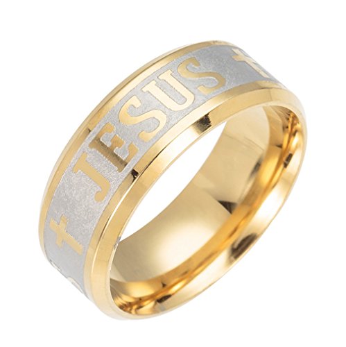 Xiang Ru Homme Bague en Acier Inoxydable Simple Anneau Gravure Jesus Bijoux Fantaisie Or Périmètre 65mm Cover