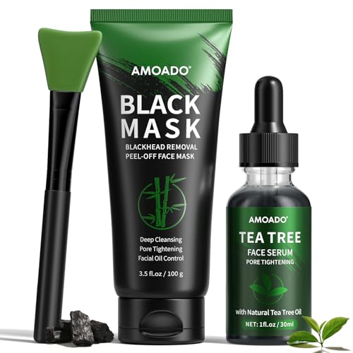 AMOADO Blackhead Remover Peel Off Face Mask, Black Mask & Tea Tree Oil Serum Duo Set, 2-in-1 Deep...