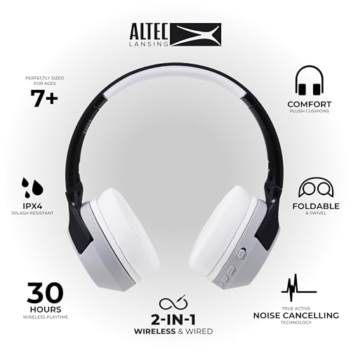 Image of Altec Lansing Kid Safe Noise Cancelling Wireless Headphones 15H Battery, 85dB Volume Limit, Foldable Design Powerful Sound, Active Noise Cancellation Perfect for Kids Ages 7+