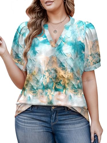 Plus Size Summer Tops for Women XL Loose Fit Tees Trendy Marblel Print Tops FL03