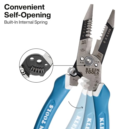 Image of Klein Tools 12075 Heavy-Duty Wire Strippers, Forged Design, Self-Opening Wire Stripping Tool, Electrical Pliers with Shear Cutter, Cable Stripper Tool, Straight Handle
