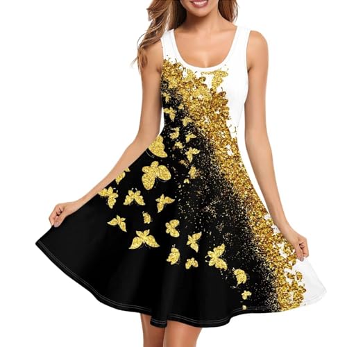 Image of Women's Casual Loose Sundress Midi Sleeveless Crewneck Dress Summer Beach Tank Dress with Pockets