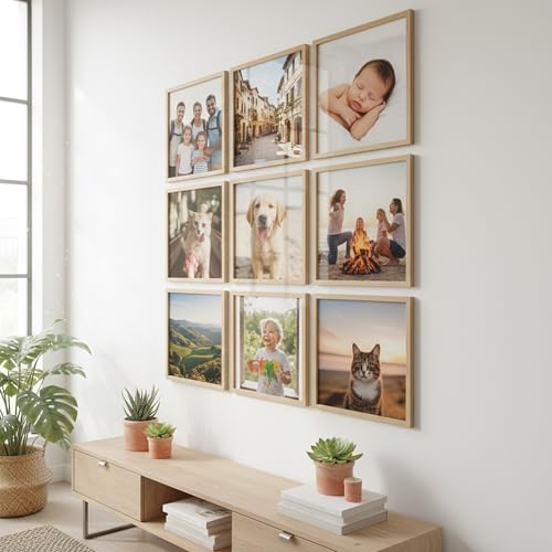 Image of kotart Photo Frame For Wall Decor | Wooden Frames For Wall Decoration | Aesthetic Collage Picture Frames | Rectangular Photo Frame For Home Decor Bedroom Office | Pack of 9 (8X8 inch)