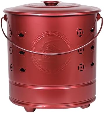 Heavy-Duty Outdoor Burn Barrel Incinerator - Red 26x29cm Fire Pit for Yard Waste, Leaves & Paper - Portable Waste Disposal Solut with Handle