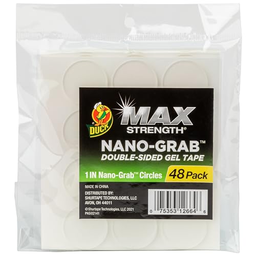 Image of Duck Max Double-Sided Gel Tape with Nano-Grab Technology, Clear, Multi-Purpose & Removable, 1 inch Circles, Clear, 48 Pack (287705)