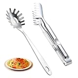 2-Teiliges Nudelschöpfer Set, Spaghetti Löffel (30cm) + Spaghettizange (28.3cm), Aus Edelstahl Gefertigt, Spülmaschinenfest, Langlebig und Perfekt für Die Zubereitung Von Pasta