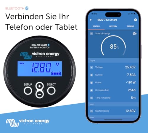 Victron Energy BMV-712 Smart Batteriemonitor - 6.5-70 VDC - Fungiert als Batteriewächter - Display und Bluetooth - Schwarz