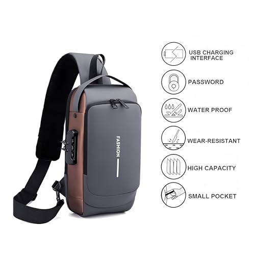 Image of DAHSHA Sling Bag for Men Stylish Crossbody Backpack for Men & Women, Anti-Theft Chest Bag with USB Charging Port, Messenger Bags, Casual Shoulder Bag (17 x 9 x 32 Cm)