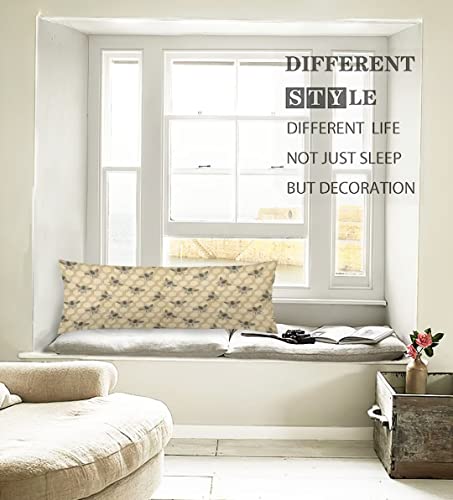 Vintage Bee Honeycombs Body Pillow Cover Hexagon Honeycomb Bee Long Pillow Case Protector With Zipper Decorative Soft Cushion Large Pillowcases For Bedroom,Sofa,Couch,Home Gifts 20"X54" #TOP3