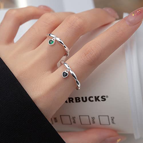 Eternal Love Heart Dangle Rings S925 Sterling Silver Adjustable Open Dangling Charm Cz Crystal Engagement Promise Ring Wedding Statement Middle Finger Stacking Jewelry Gifts For Women Girls Xmas Valentine's Day Anniversary Girlfriend Wife (Black Cz) #TOP2