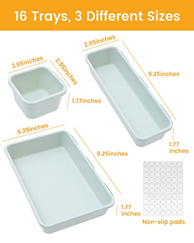 Famhap 16 Pcs Drawer Organizers, 3-Size Versatile Desk Drawer Organizer Trays With Non-Slip Silicone Pads For Makeup, Cosmetics, Kitchen, Bedroom, Bathroom And Office (Green) #TOP1