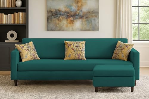 Image of Casaliving Premium Lifestyle Fabric 5 Seater L Shape Sofa Set 4 Seater Modern Sofa Set & Ottoman for Living Room (Pine Color)