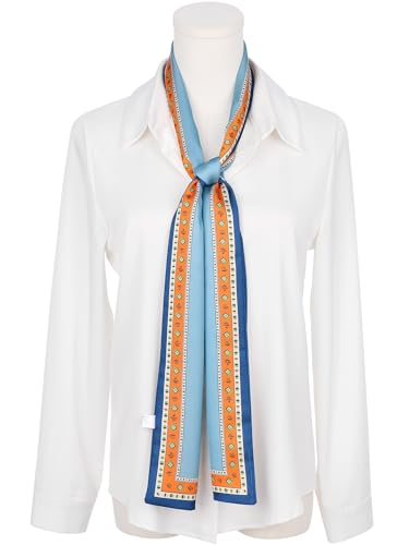 Women's Contrast Color Vintage Scarf, Skinny Long Hair Ribbon Handbag Handle Wrap Neck Tie Scarves Neckerchief2