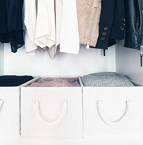 Ezoware Set Of 3 Bamboo Large Fabric Storage Bins Baskets With Cotton Rope Handle, Collapsible Cube Container Box For Nursery, Kids, Closet, And More (Beige) #TOP6