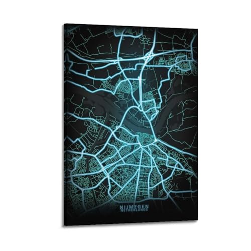 Poster ville de Nimègue Néon bleu CMHONLY toile 20x30 cm encadré