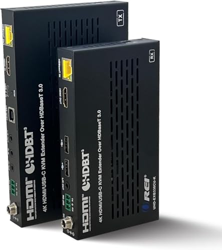 Image of OREI 4K KVM HDMI USB-C Extender Balun HDBaseT 3.0 UltraHD 4K @ 60Hz 4:4:4 Over Single CAT5e /6 /7 Cable with HDR, LAN, CEC, & IR Support, RS-232 Up to 330 Ft Audio Out - Power Over Cable