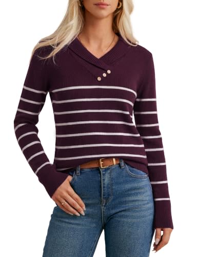 Image of GRACE KARIN Women Fall Long Sleeve V Neck Collar Knit Pullover Sweaters