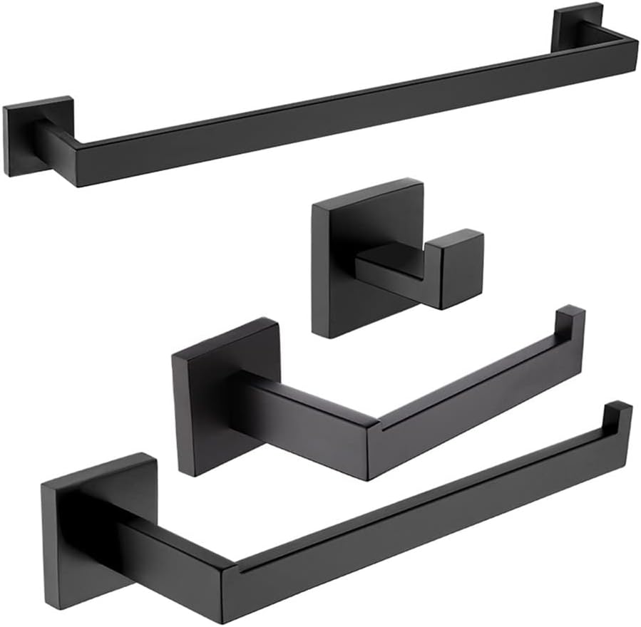 Bathroom Hardware Set Matte Black Stainless Steel Wall Mounted Towel Bar Hand Towel Ring Paper Holder Robe Towel Hooks