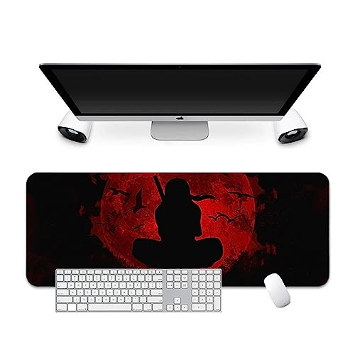 Image of BienesMart Naruto Itachi Uchiha Themed Red Moon Design Gaming Extended Mouse Pad (800x300x3MM) with Anti Skid Bottom for Drawing and Office DeskMats