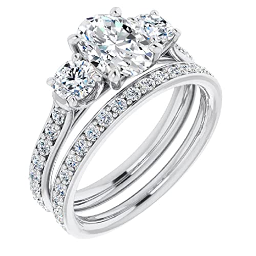 3 CT Oval Cut Moissanite Engagement Ring Set Trellis Wedding