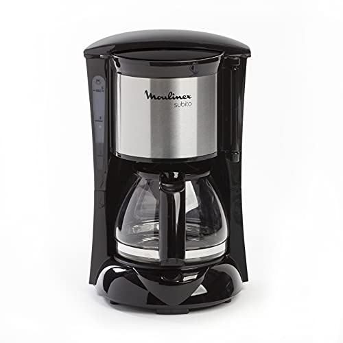 Moulinex Subito Cafetière filtre électrique, 0,6 L soit 6 tasses, Machine à café, Système anti goutte, Porte-filtre pivotant, Auto off 30 min FG150813, Noir/Inox