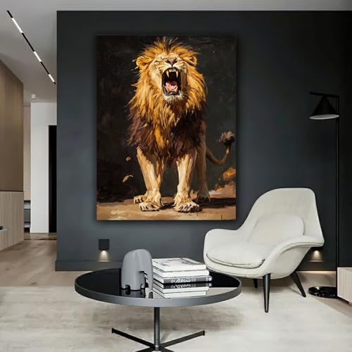 Tableau de lion moderne marron pour habiller un mur de bureau vide