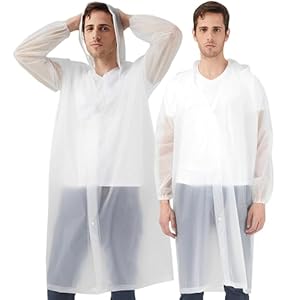 Rain Ponchos Raincoats for Adults, 2 Pcs Reusable Rain Jacket Coats with Hoods and Sleeves for Men Women (White)