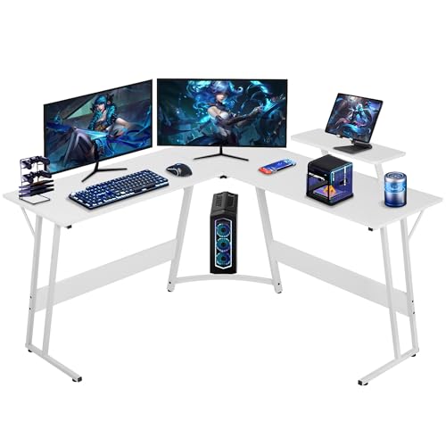 Image of L Shaped Gaming Desk, 50 inch Corner Desk, Spacious Dual Tops, P2 Particleboard, Metal Z-Legs, Adjustable Non-Slip Pads, Scratch /Waterproof, Multi-Use Home Office /Game Room /Dorm