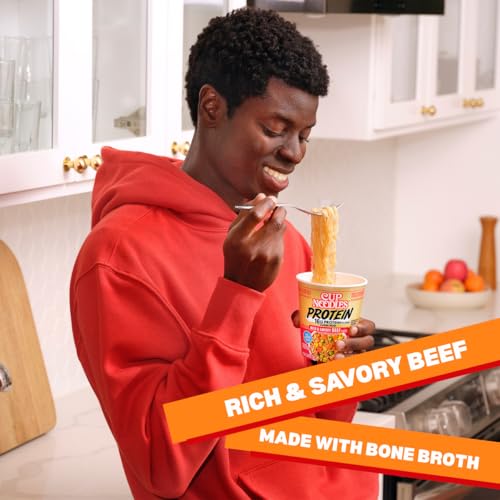 Image of Nissin Cup Noodles Protein Ramen, Beef Flavor with Bone Broth, 16g Protein, 2.54 Ounce Cup (Pack of 6)