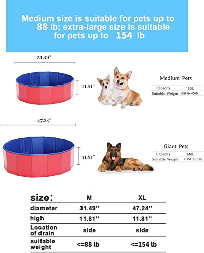 Red Foldable Hard Plastic Pvc Dog Pet Swimming Pool, Backyard Collapsible Kiddie Pool Plastic, Outdoor Baby Bath Tub, Plastic Portable Pool For Large Small Dogs Cats And Kids (Xl) #TOP4