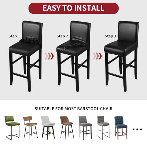 Image of YISUN Bar Stool Covers, Stretch Waterproof PU Bar Stool Slipcover Removable Washable Bar Stool Chair Covers, High Chair Cover with Elastic Bands (2 Pack, Black)