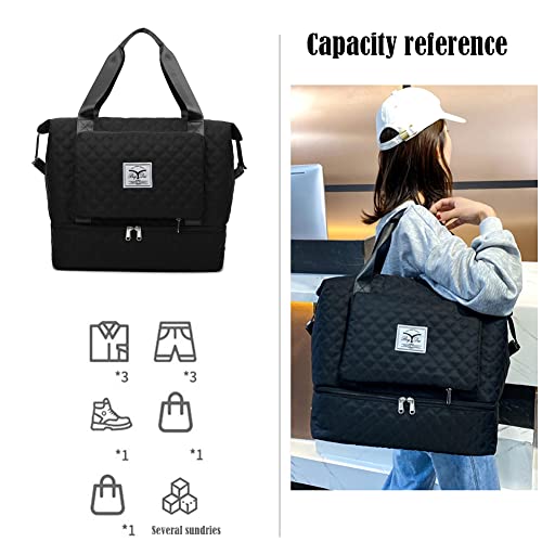 Large Capacity Folding Travel Duffel Bag, Expandable Sports Gym Bag, Portable Lightweight Dry Wet Waterproof Oxford Fabric Weekender Shoulder Bag for Sports Gym Vacation(Black)2