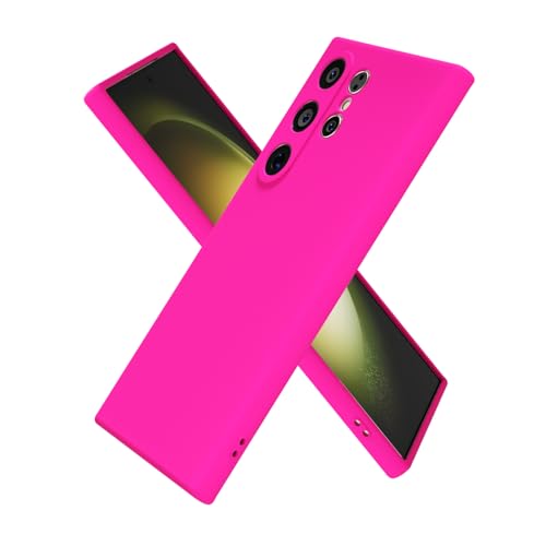oakxco for Samsung Galaxy S23 Ultra Case Silicone, Ultra Slim Thin Phone Case for Women Girls, Plain Color Minimalist Aesthetic Cute Girly Design, Soft Rubber Gel with Camera Cover, Neon Hot Pink