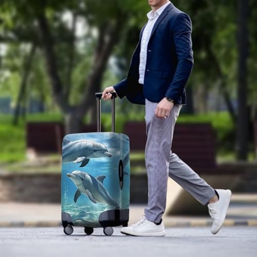 Image of Mumeson Dolphin Luggage Cover Elastic Washable Stretch Suitcase Protector for Ladies Polyeester Elastic Luggage Protect Cover