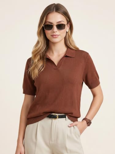 Image of JUNEBERRY Women's Flatknit Solid Half Sleeve Polo T-Shirt with Collared Neck, Casual Style for Office, Travel, (Sizes S to 2XL)