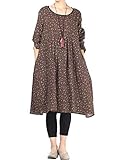  FTCayanz Damen Blumenmuster Kleid Langarm Tunika Tops Braun XXL