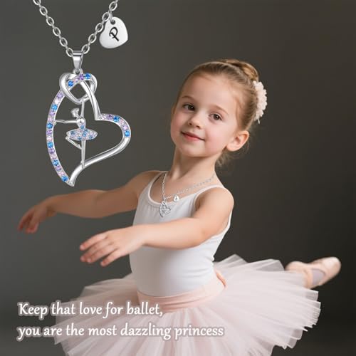 Ballerina Necklaces Gifts for Girls Ballet Dancer Necklaces for Teens Little Girls Heart Initial Dance Necklace Jewelry GiftsWomen3
