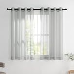 PONY DANCE Net Curtains for Windows 45 drop, Light Grey Voile Panels Eyelet Top Semi Transparent Short Sheer Curtains for Kitchen/Living Room, Lightweight Window Treatment Set of 2, 54 x 45 inches