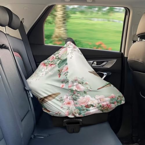 Image of Coldinair Hummingbird Flower Car Seat Covers for Babies Girls,Super Soft Comfortable Nursing Covers,Multi-use
