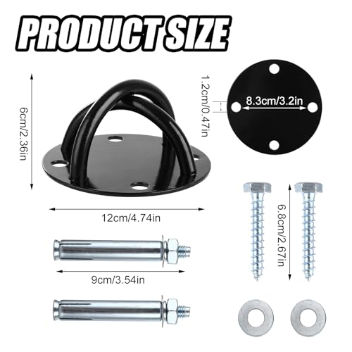 LDHHYH 2PCS Suspension Trainer, Heavy Duty Ceiling Mount Anchor Bracket for Suspension Straps, Black Steel Swing Anchor Plate with Screws for Hammock Yoga Punch Bag Indoor Outdoor Mounting - Image 2