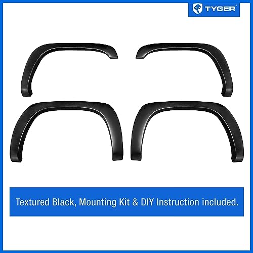 Tyger Auto Fender Flare Compatible with 1999-2006 Chevy Silverado GMC Sierra 1500 2500 3500HD; 2007 Classic Fleetside, Fine-Textured Black Paintable Factory Style 4pc | TG-FF6C4218