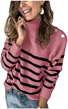 KIRUNDO Fall Sweaters for Women 2025 Striped Turtleneck Ribbed Knit Sweater Trendy Pullover Jumper Winter Fashion Clothing